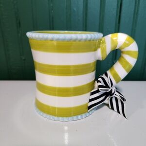 Mudpie Green and White Striped Mug with Bow